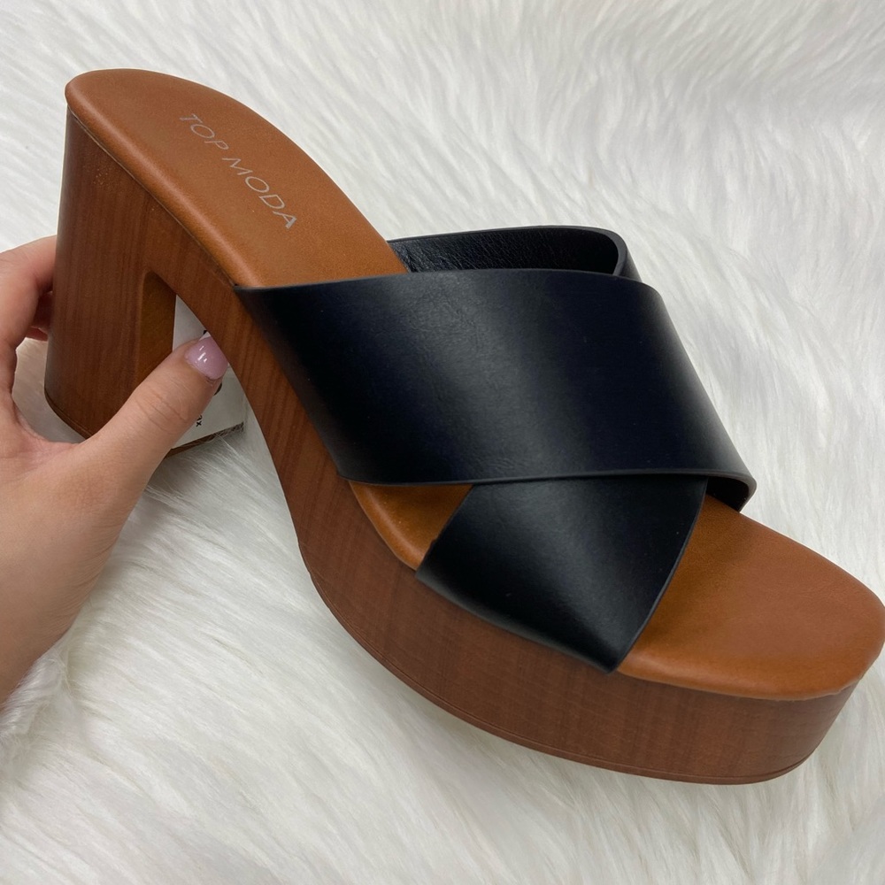 Black Criss Cross Platforms Mules